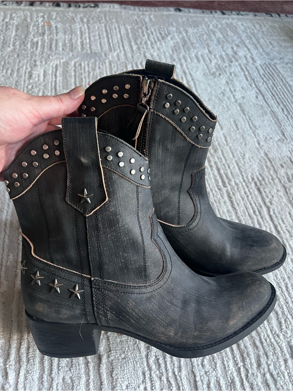 Guess Studded Western Ankle Boots - Black
